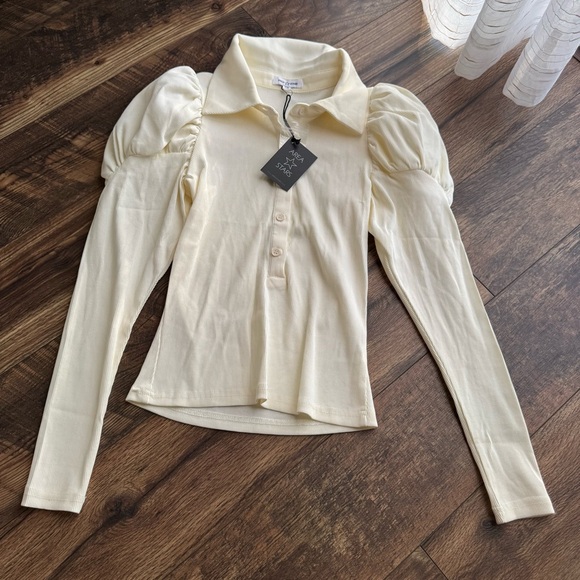 SOLD Area Stars NWT Cream Ford Puff Sleeve Rib Knit Long Sleeve Top - Picture 4 of 10